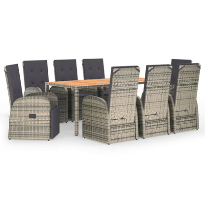 Set da Pranzo da Giardino 9 pz con Cuscini in Polyrattan Grigio - homemem39