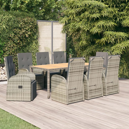 Set da Pranzo da Giardino 9 pz con Cuscini in Polyrattan Grigio - homemem39
