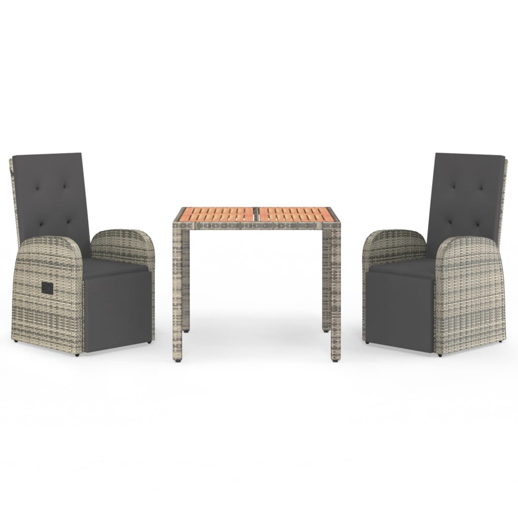 Set da Pranzo da Giardino 3 pz con Cuscini in Polyrattan Grigio - homemem39