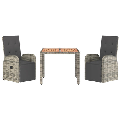 Set da Pranzo da Giardino 3 pz con Cuscini in Polyrattan Grigio - homemem39