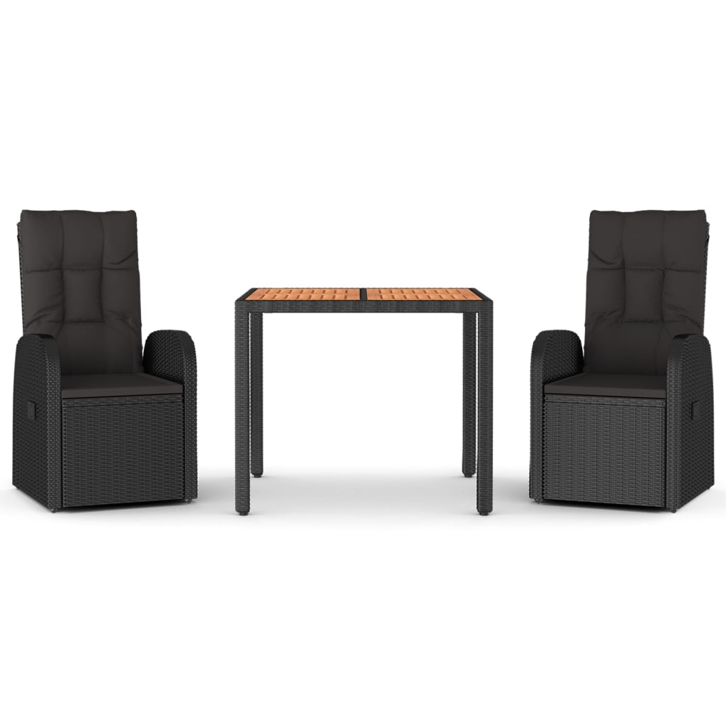 Set da Pranzo da Giardino 3 pz con Cuscini Nero in Polyrattan - homemem39