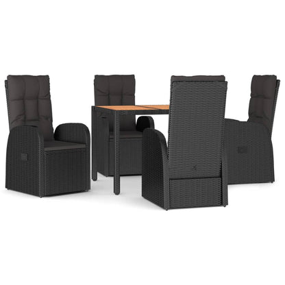 Set da Pranzo da Giardino 5 pz Nero con Cuscini in Polyrattan - homemem39
