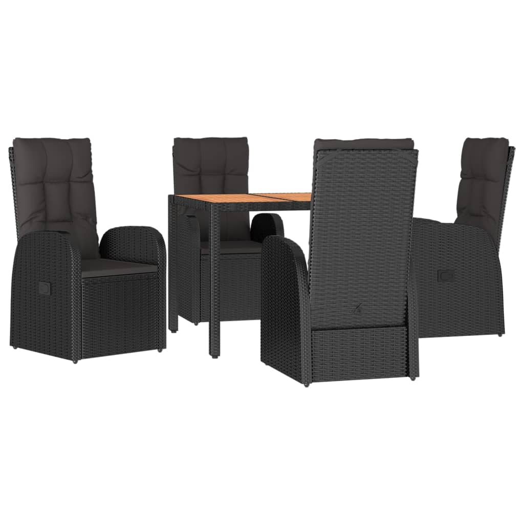 Set da Pranzo da Giardino 5 pz Nero con Cuscini in Polyrattan - homemem39
