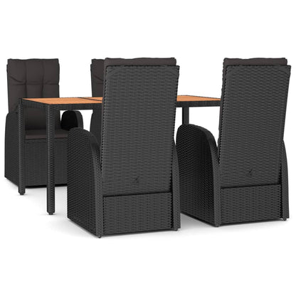 Set da Pranzo da Giardino 5 pz Nero con Cuscini in Polyrattan - homemem39