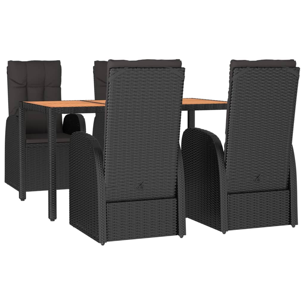 Set da Pranzo da Giardino 5 pz Nero con Cuscini in Polyrattan - homemem39