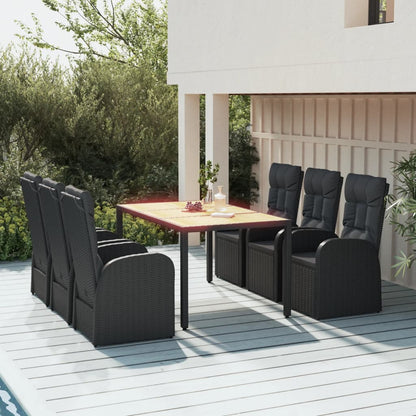 Set da Pranzo da Giardino 7 pz Nero con Cuscini in Polyrattan - homemem39