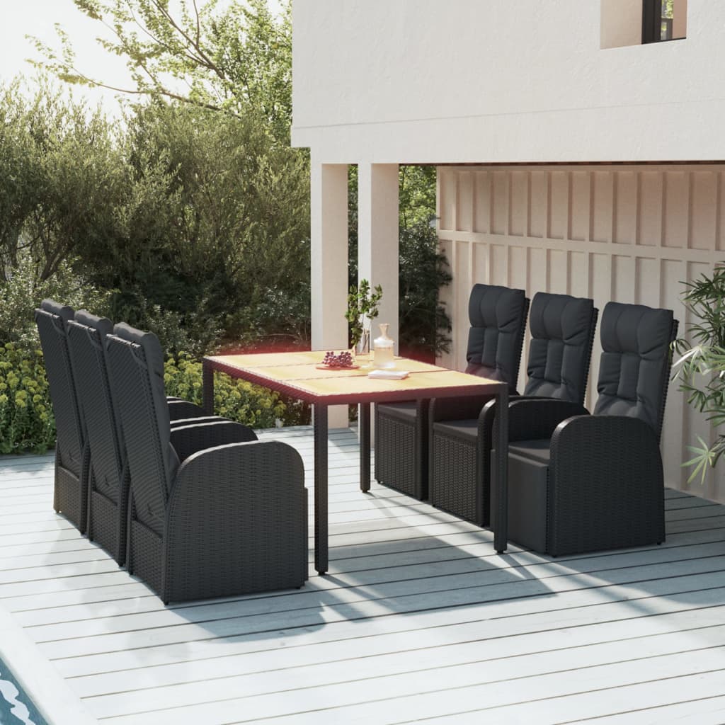 Set da Pranzo da Giardino 7 pz Nero con Cuscini in Polyrattan | homemem39