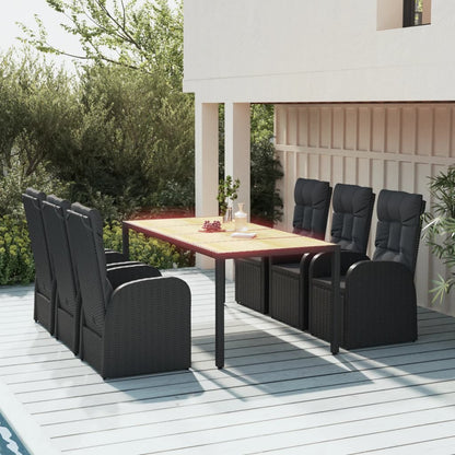 Set da Pranzo da Giardino 7 pz Nero con Cuscini in Polyrattan | homemem39