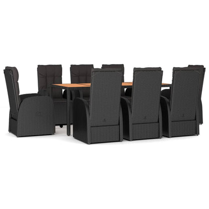 Set da Pranzo da Giardino 9 pz con Cuscini Nero in Polyrattan | homemem39