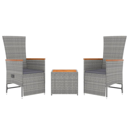 Garden Furniture Set 3pcs Gray Polyrattan Solid Acacia Wood