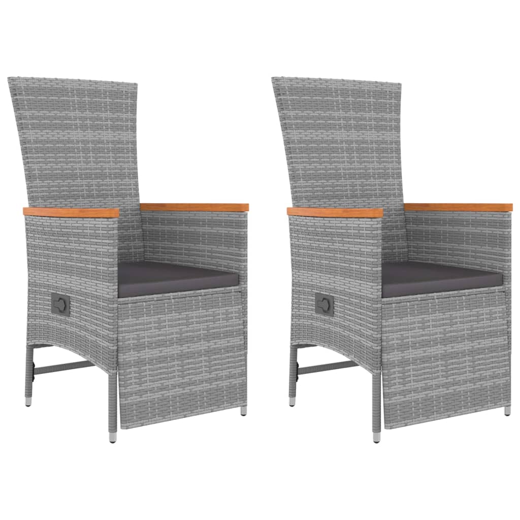 Garden Furniture Set 3pcs Gray Polyrattan Solid Acacia Wood