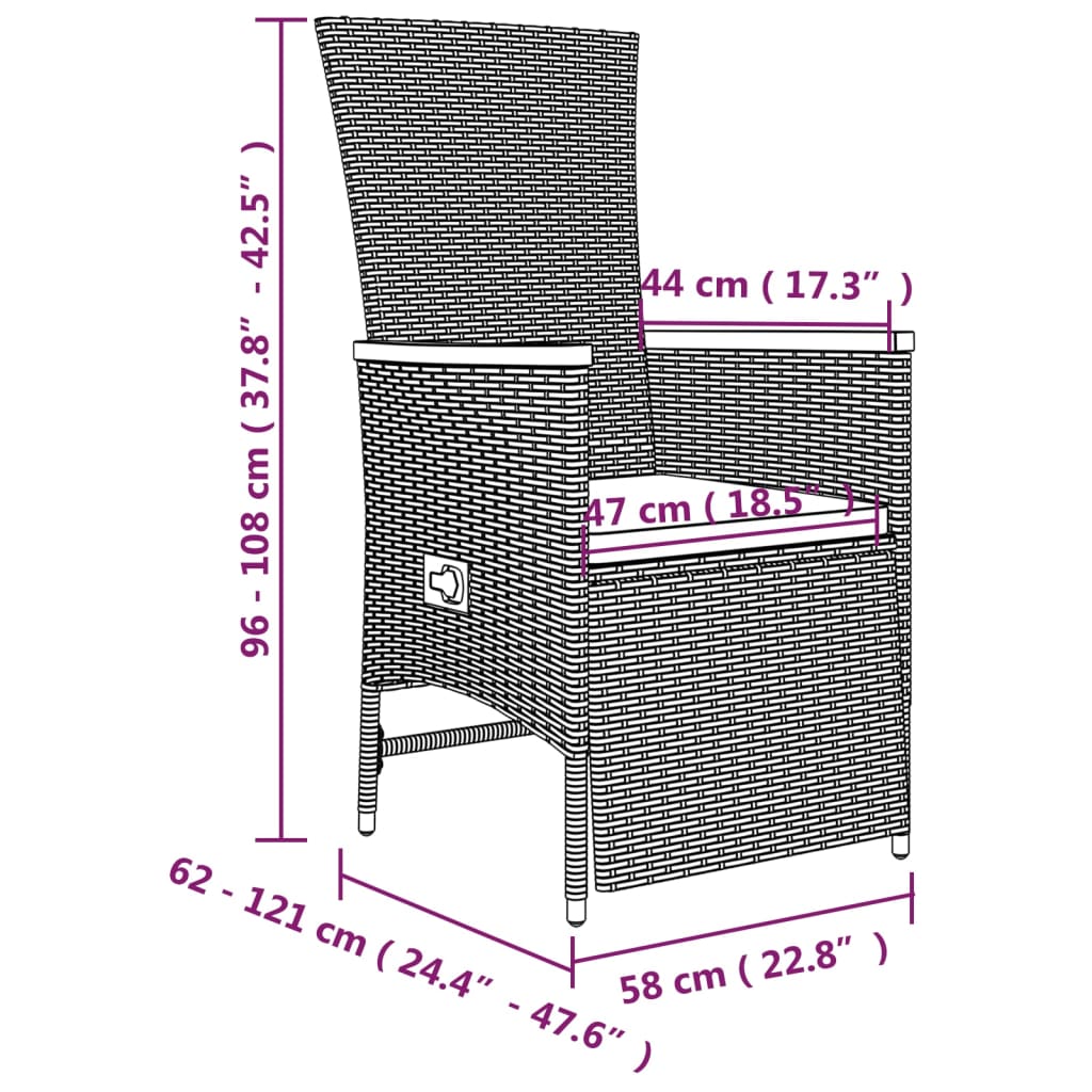 Set Mobili Giardino 3pz Grigio Polyrattan Legno Massello Acacia