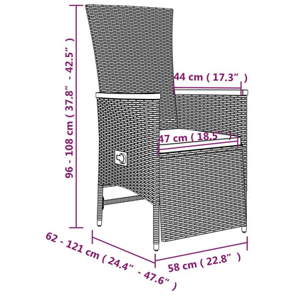 Set Mobili Giardino 3pz Grigio Polyrattan Legno Massello Acacia