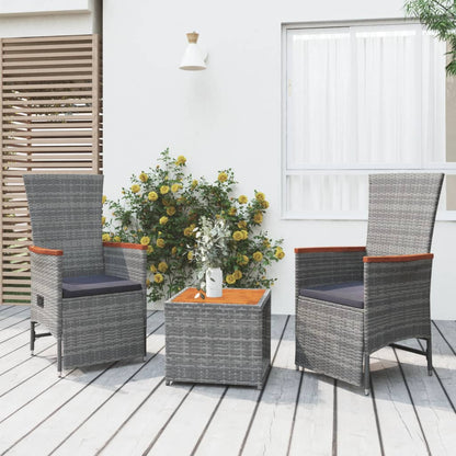 Garden Furniture Set 3pcs Gray Polyrattan Solid Acacia Wood