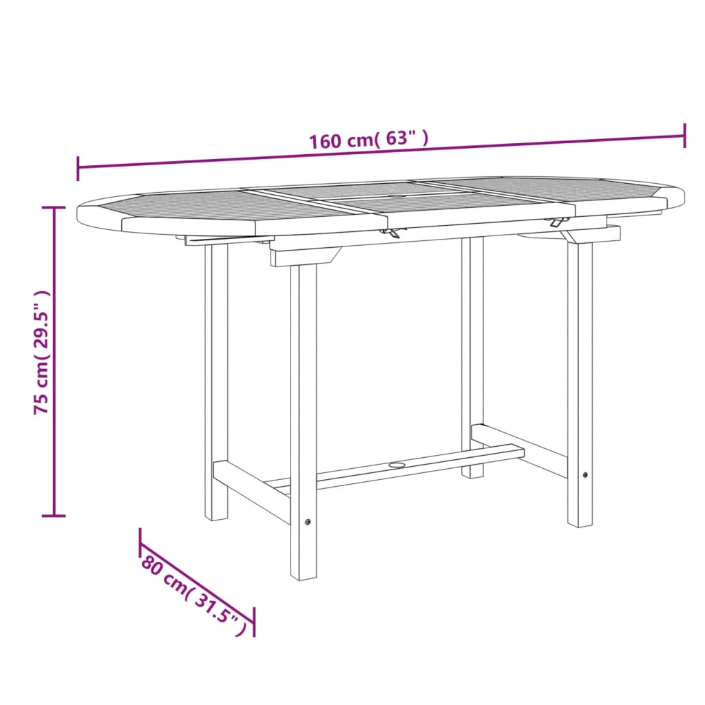 Extendable Garden Table 110-160x80x75cm Solid Teak Wood