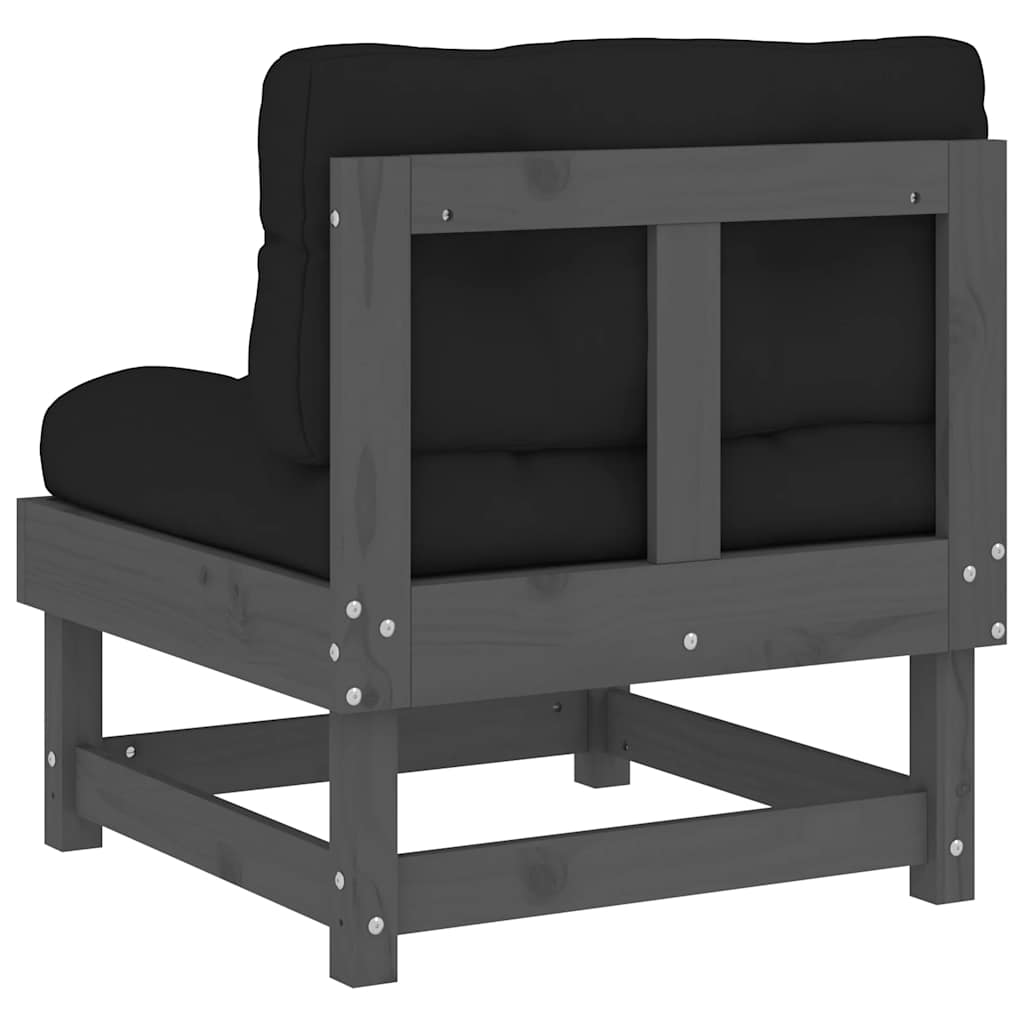 Divano Centrale con Cuscini in Legno Massello di Pino Grigio