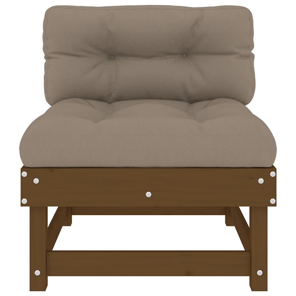 Divano Centrale con Cuscini Marrone Ambra Legno Massello Pino - homemem39