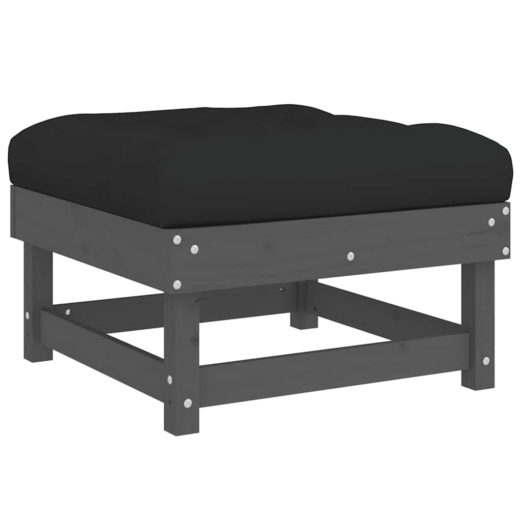 Poggiapiedi da Giardino con Cuscino Legno Massello Pino Grigio | homemem39