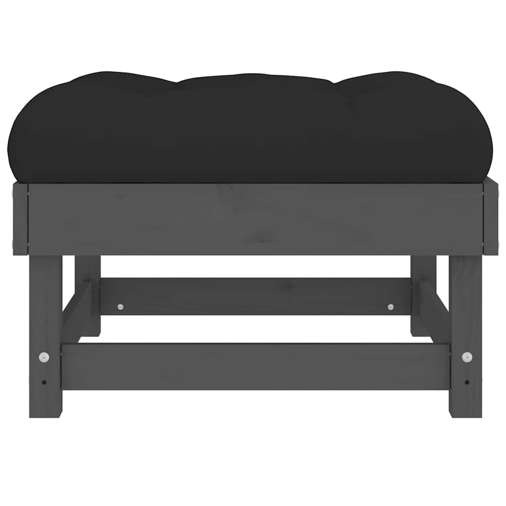Poggiapiedi da Giardino con Cuscino Legno Massello Pino Grigio | homemem39