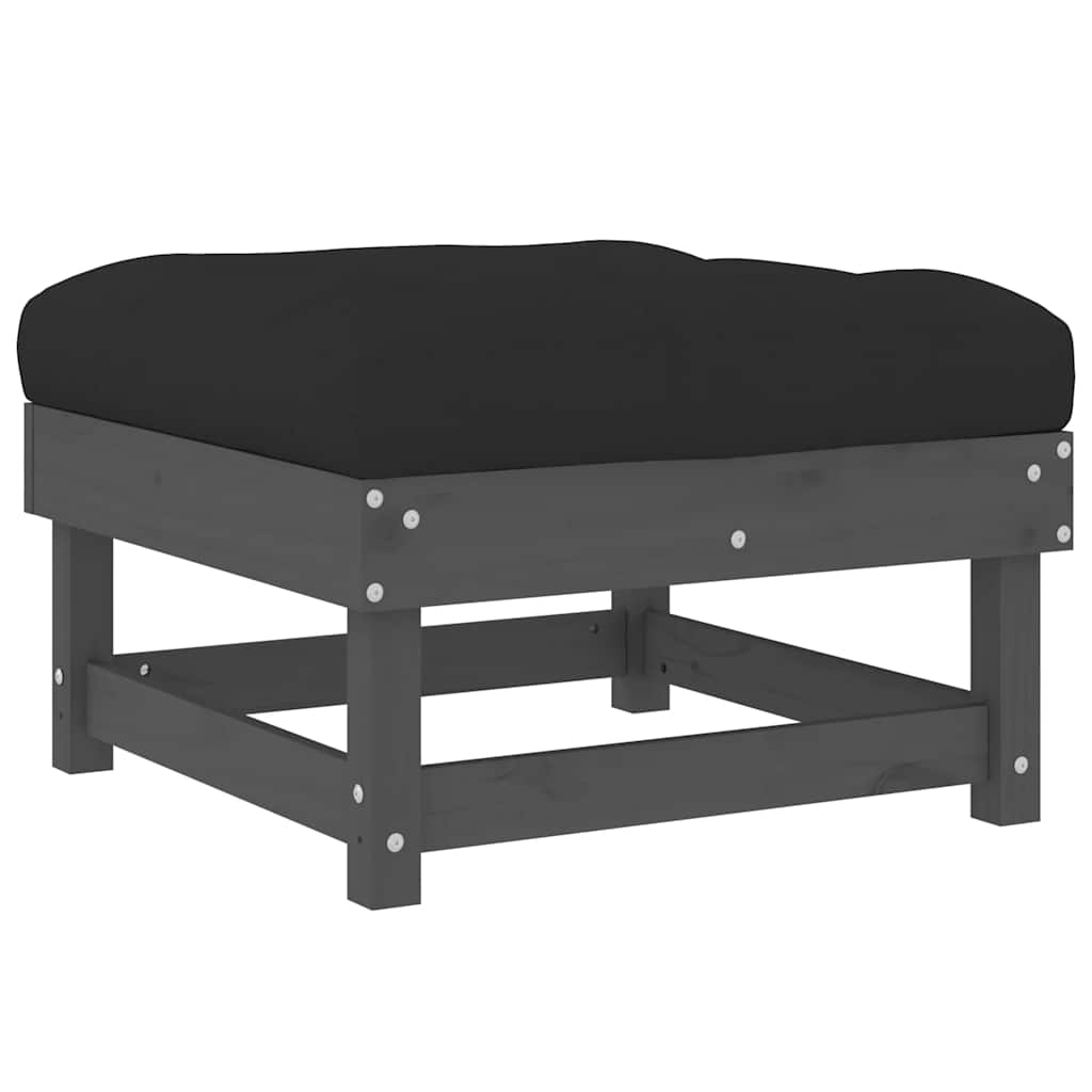 Poggiapiedi da Giardino con Cuscino Legno Massello Pino Grigio | homemem39