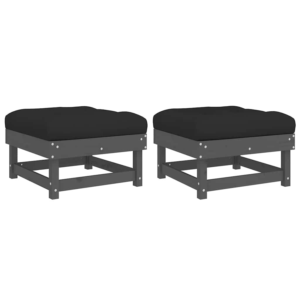 Poggiapiedi Giardino con Cuscini 2pz Legno Massello Pino Grigio | homemem39
