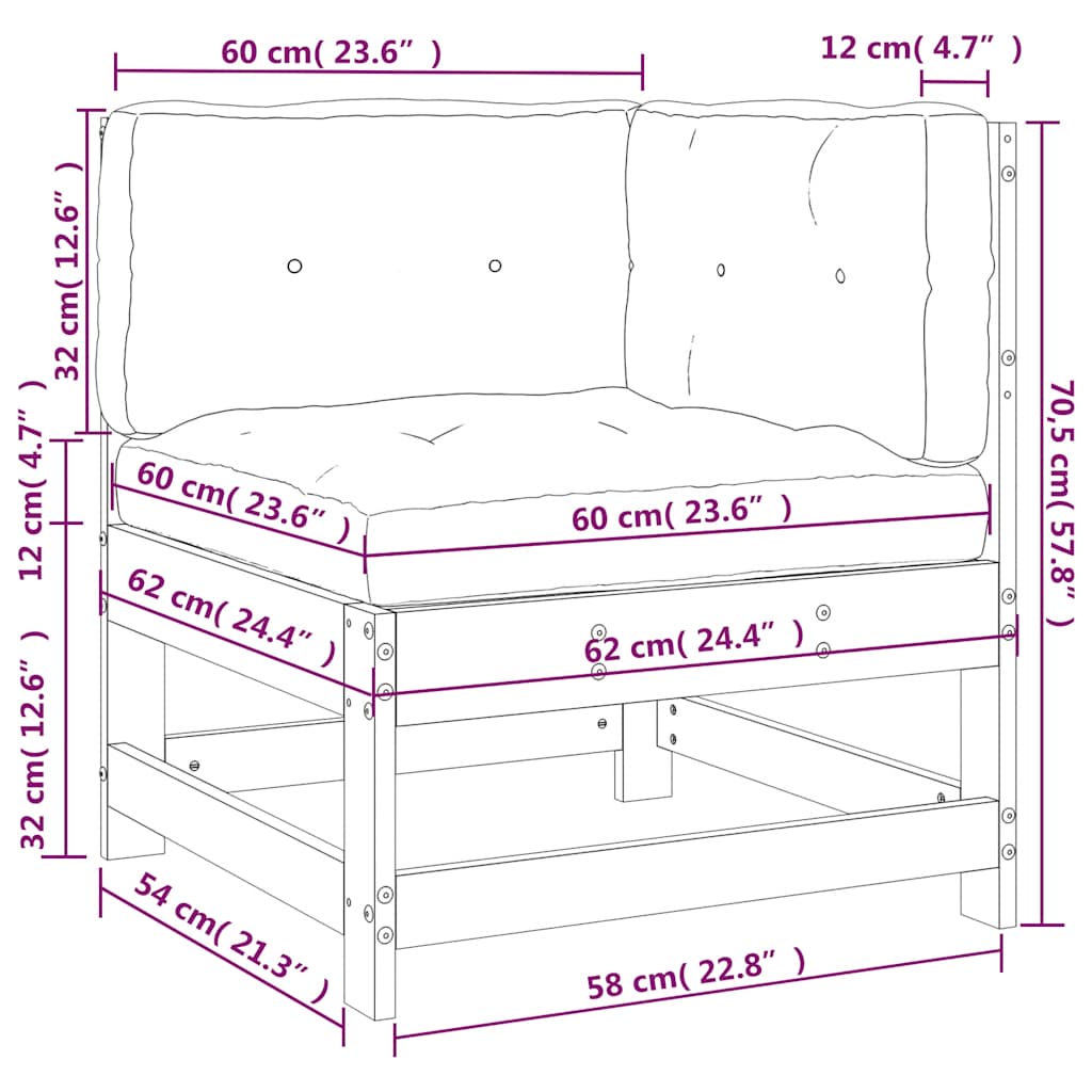 Divano Angolare con Cuscini in Legno Massello di Pino Bianco - homemem39