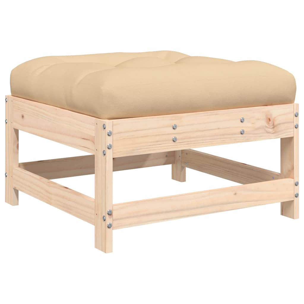Poggiapiedi da Giardino con Cuscino Legno Massello di Pino