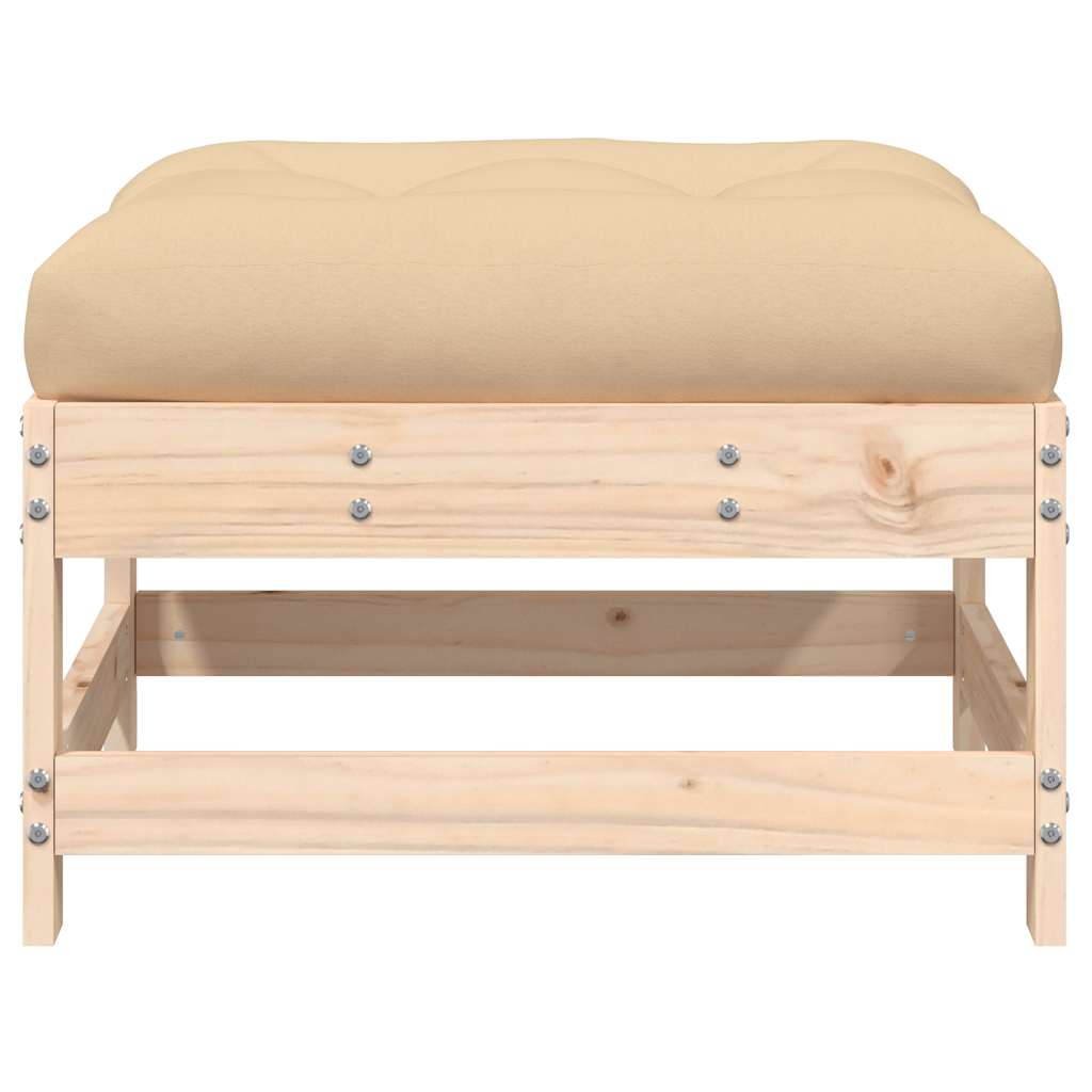 Poggiapiedi da Giardino con Cuscino Legno Massello di Pino