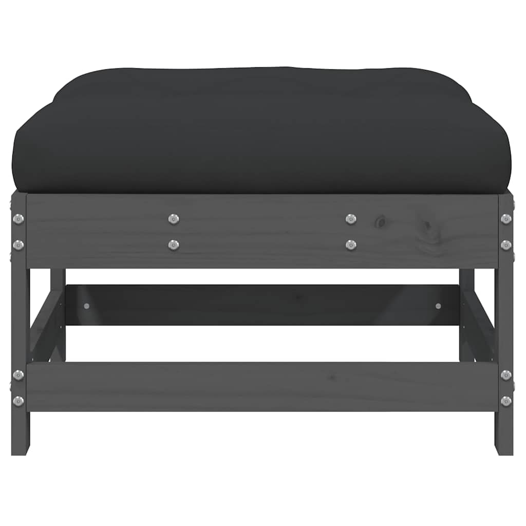 Poggiapiedi da Giardino con Cuscino Legno Massello Pino Grigio - homemem39