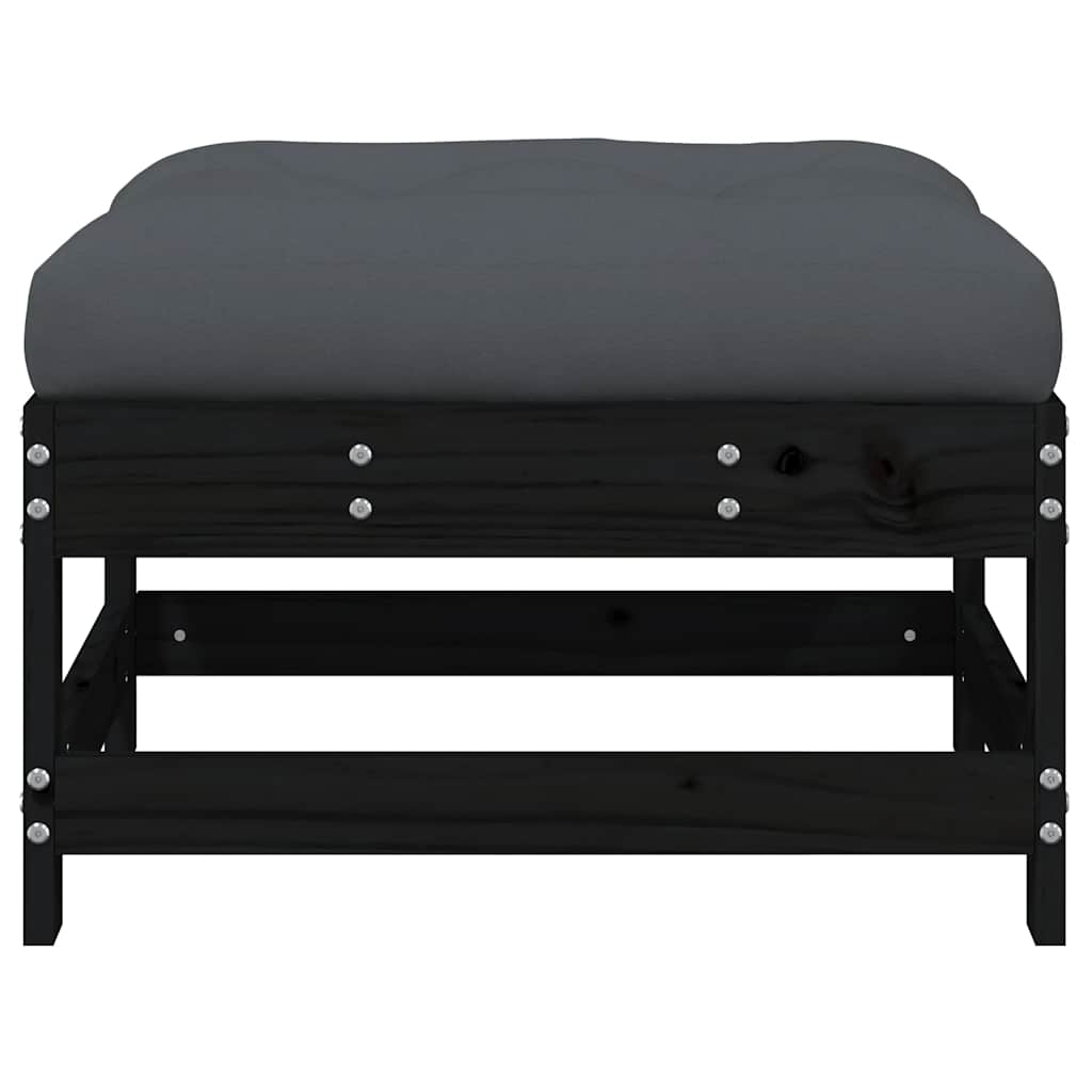 Poggiapiedi da Giardino con Cuscino Legno Massello di Pino Nero