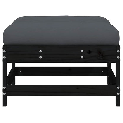 Poggiapiedi da Giardino con Cuscino Legno Massello di Pino Nero