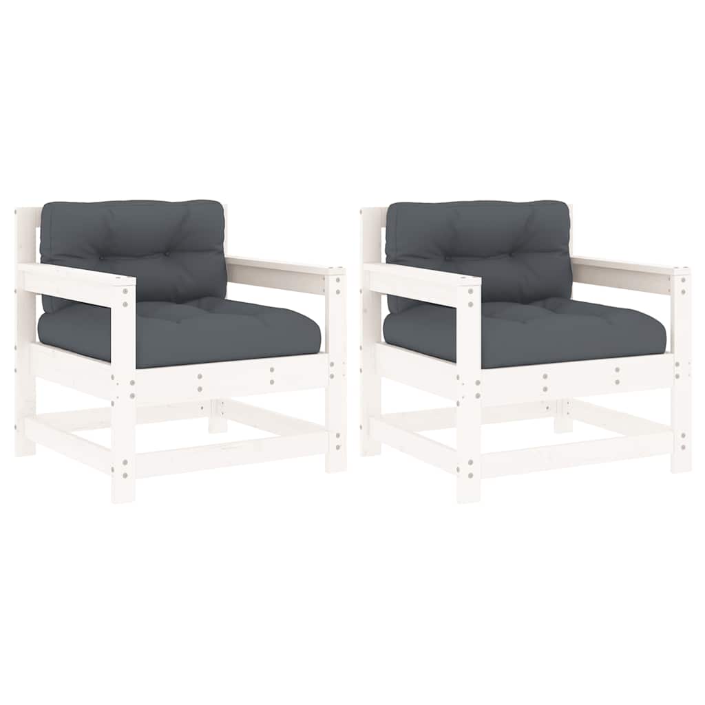 Sedie da Giardino con Cuscini 2pz Legno Massello di Pino Bianco | homemem39