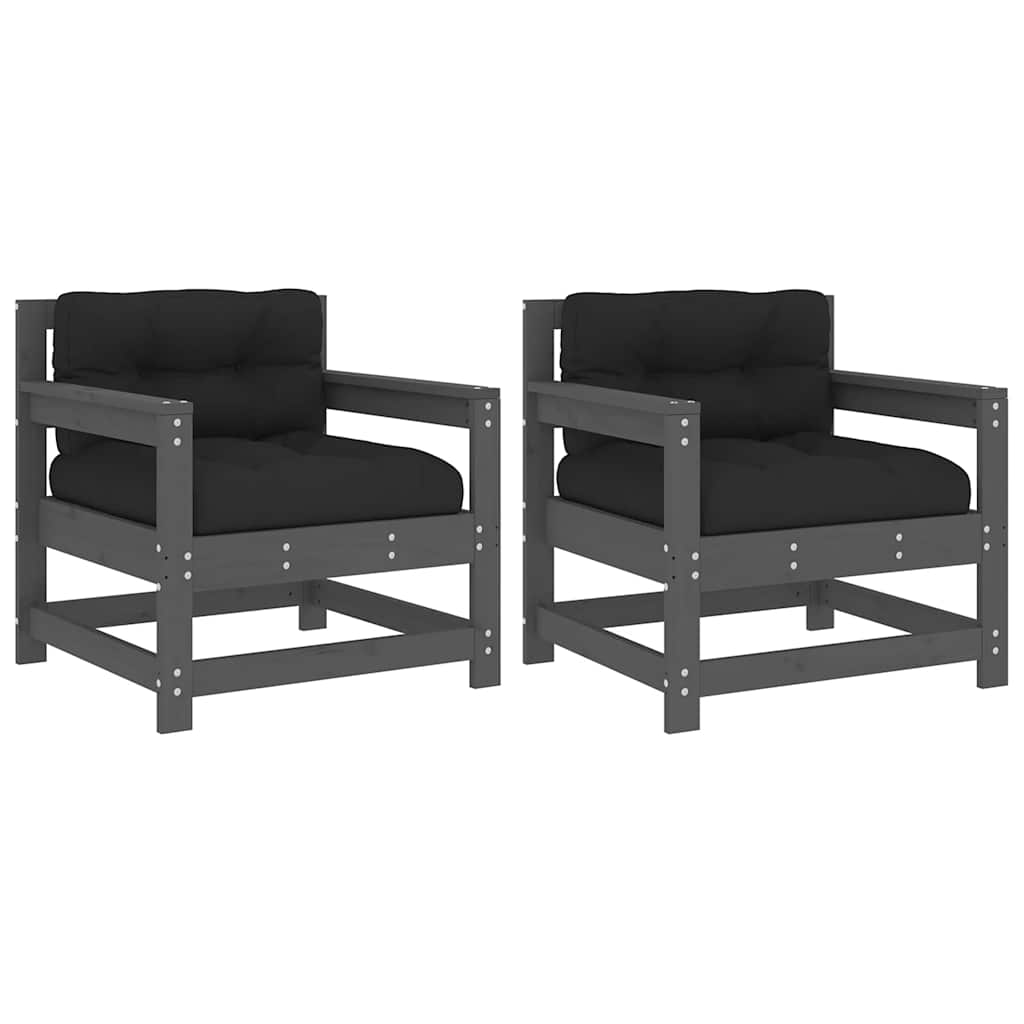 Sedie da Giardino con Cuscini 2pz Legno Massello di Pino Grigio | homemem39
