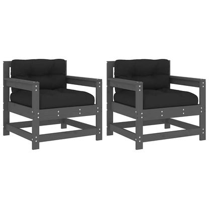 Sedie da Giardino con Cuscini 2pz Legno Massello di Pino Grigio | homemem39