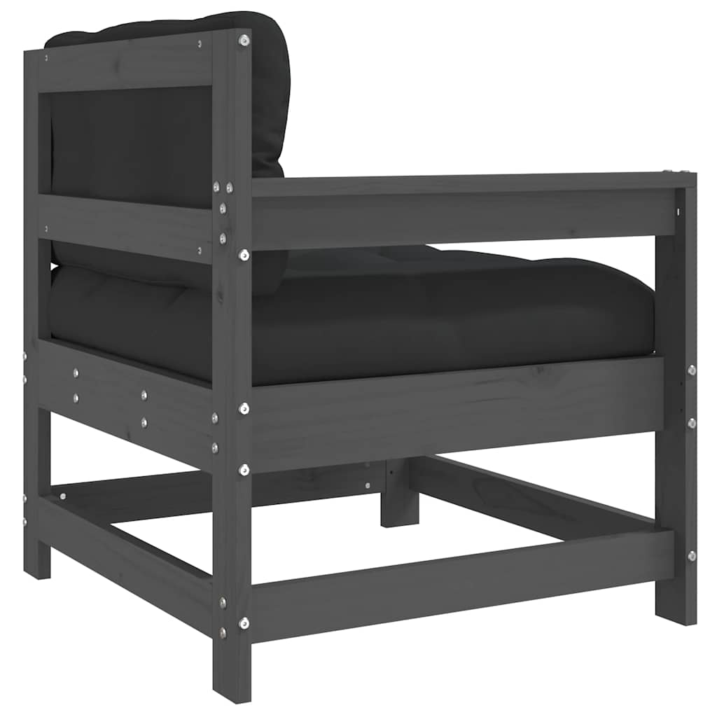 Sedia da Giardino con Cuscini in Legno Massello di Pino Grigio - homemem39