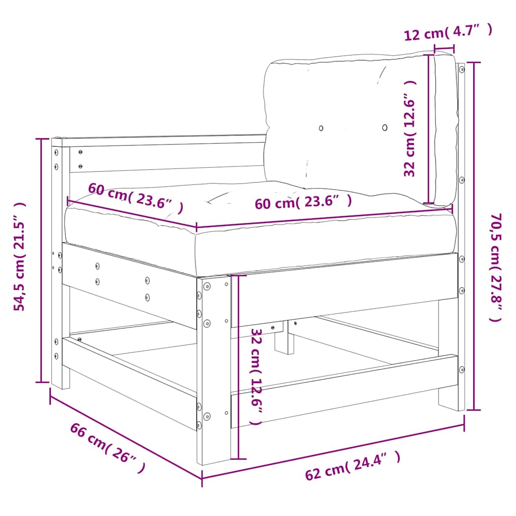 Sedia da Giardino con Cuscini in Legno Massello di Pino Grigio - homemem39