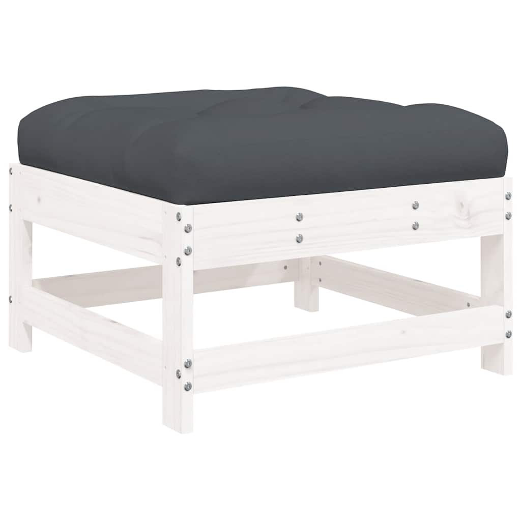 Poggiapiedi Giardino con Cuscini 2pz Legno Massello Pino Bianco | homemem39