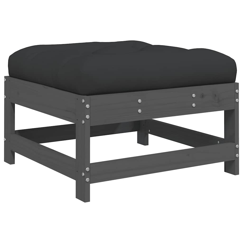 Poggiapiedi Giardino con Cuscini 2pz Legno Massello Pino Grigio | homemem39