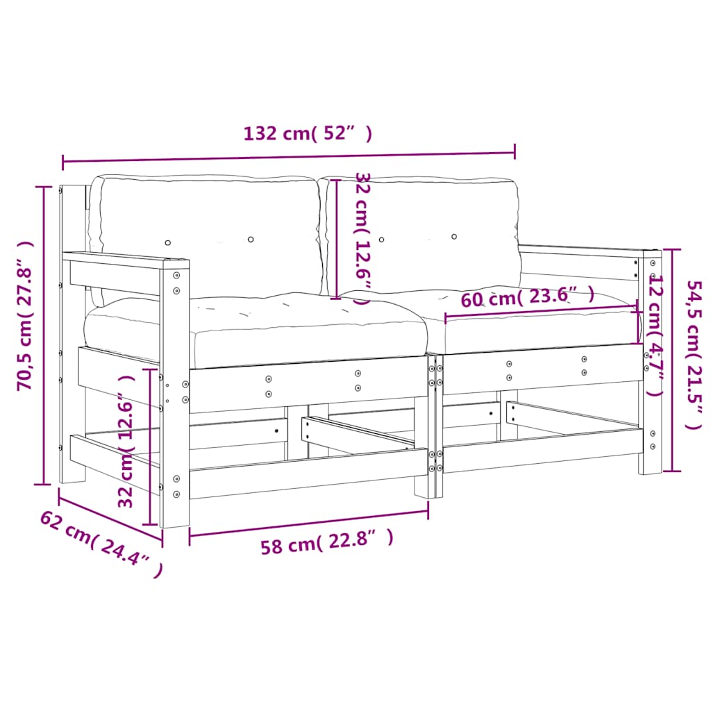 Sedie da Giardino con Cuscini 2 pz in Legno Massello di Douglas - homemem39