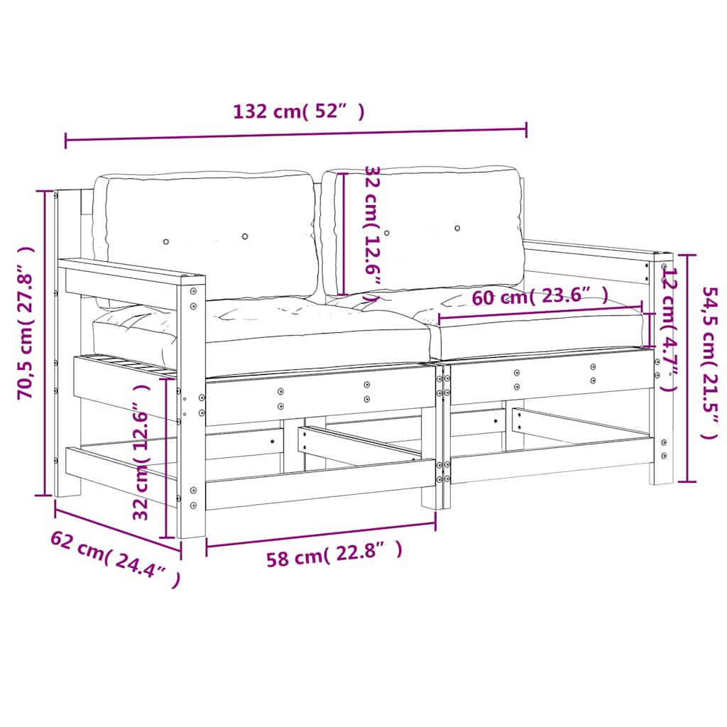 Sedie da Giardino con Cuscini 2 pz in Legno Impregnato di Pino | homemem39