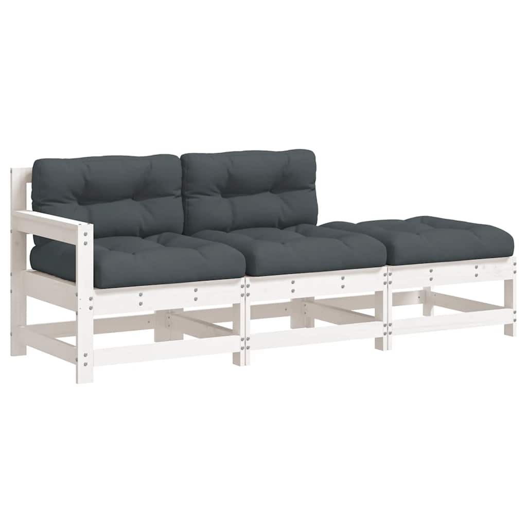 Set Divani da Giardino 3pz con Cuscini in Legno Massello Bianco | homemem39