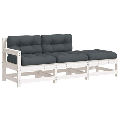 Set Divani da Giardino 3pz con Cuscini in Legno Massello