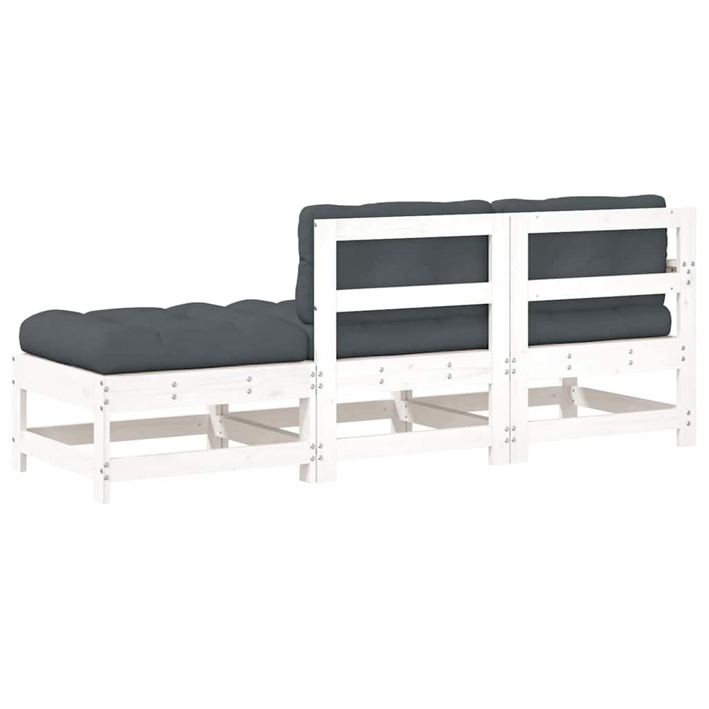 Set Divani da Giardino 3pz con Cuscini in Legno Massello Bianco | homemem39