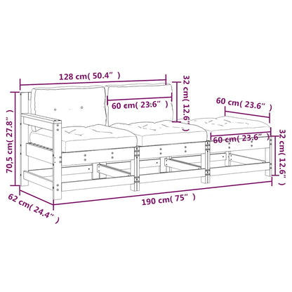 Set Divani da Giardino 3pz con Cuscini in Legno Massello Bianco | homemem39