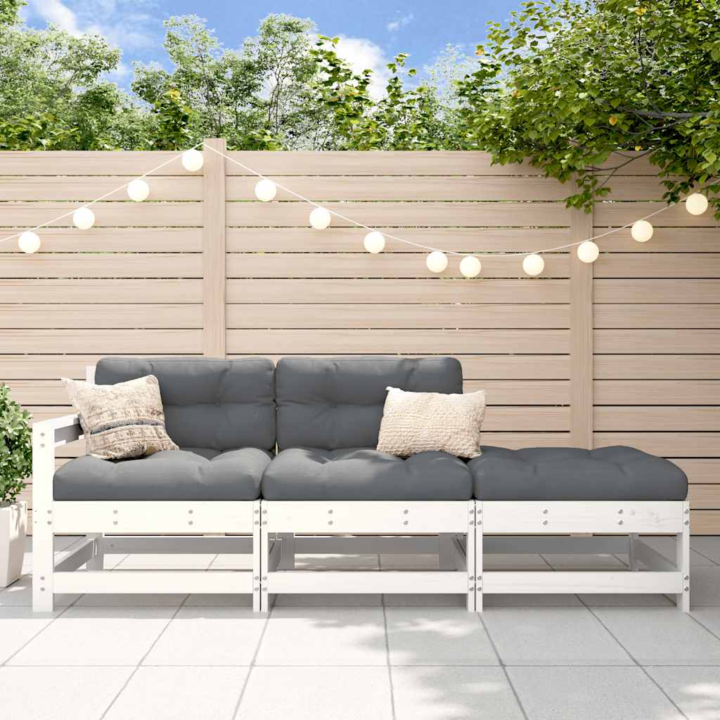 Set Divani da Giardino 3pz con Cuscini in Legno Massello Bianco | homemem39