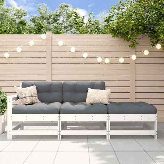Set Divani da Giardino 3pz con Cuscini in Legno Massello Bianco | homemem39