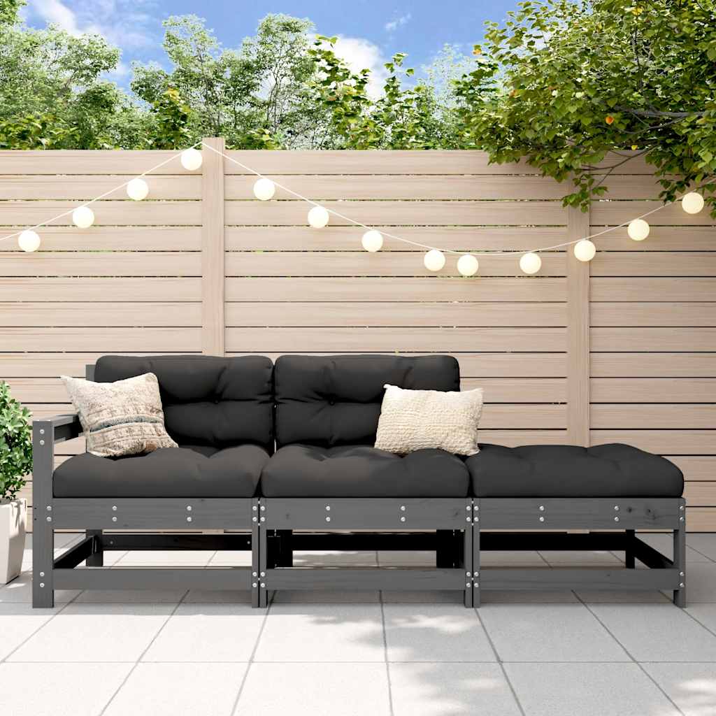 Set Divani da Giardino 3pz con Cuscini in Legno Massello