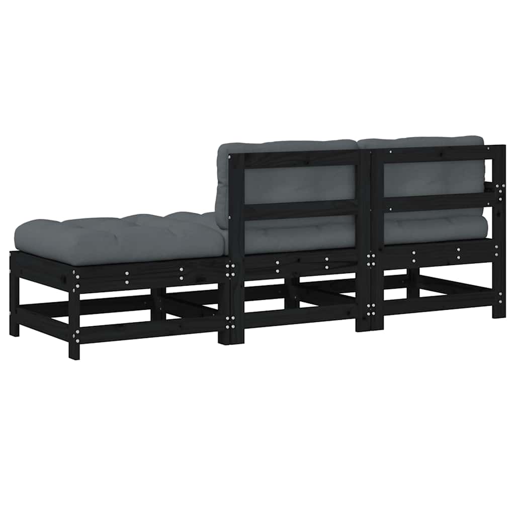 Set Divani da Giardino 3 pz con Cuscini in Legno Massello Nero - homemem39