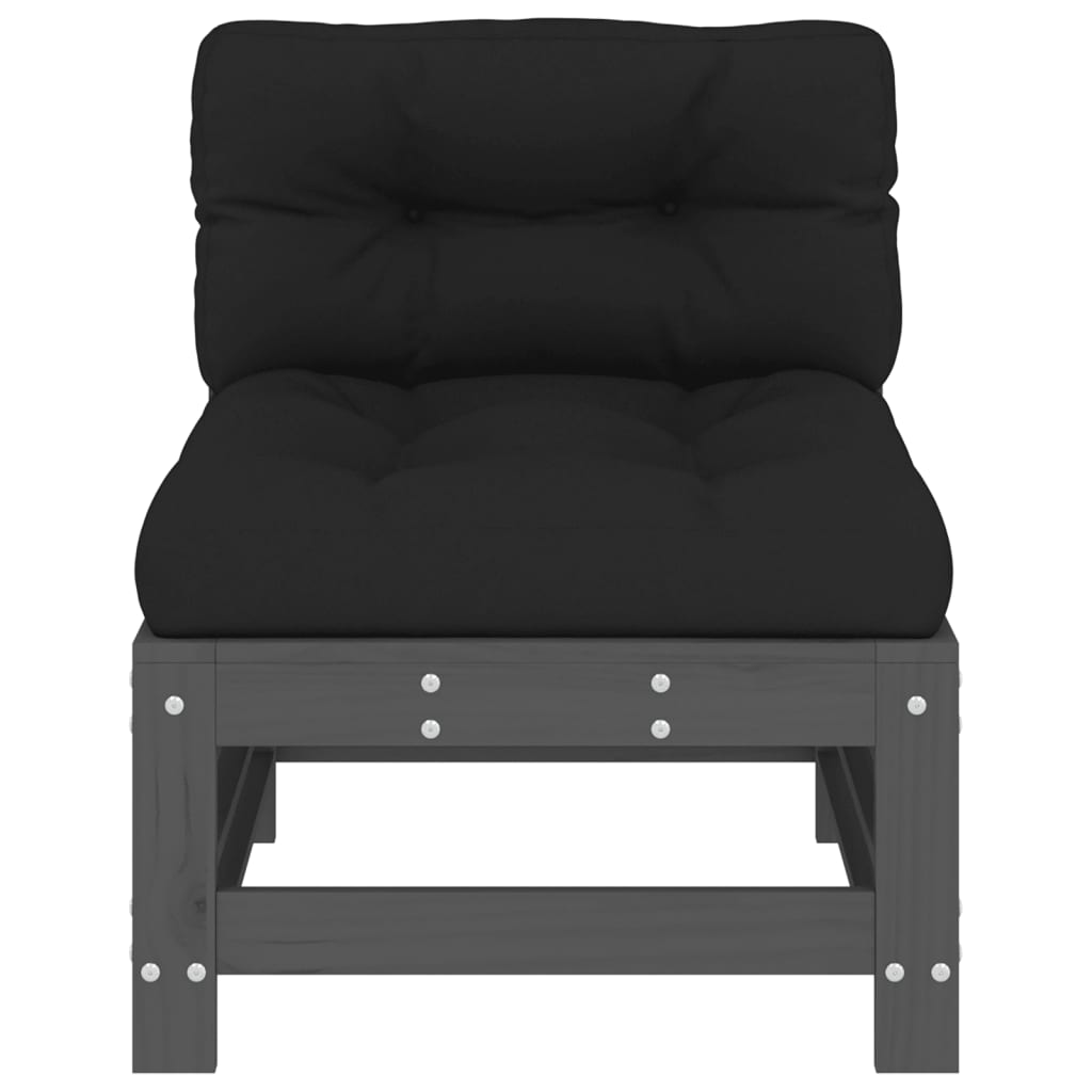 Divano Centrale con Cuscini in Legno Massello di Pino Grigio - homemem39