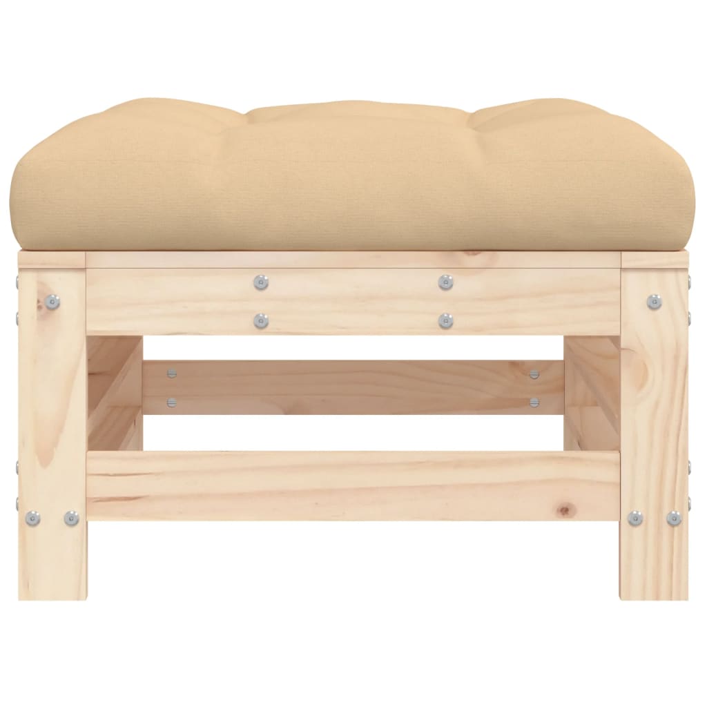 Poggiapiedi da Giardino con Cuscino Legno Massello di Pino